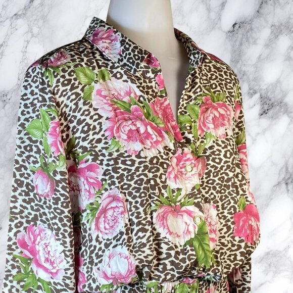 Guess Nina Belted Romper in Pink Carnation Leopard - Picture 10 of 12